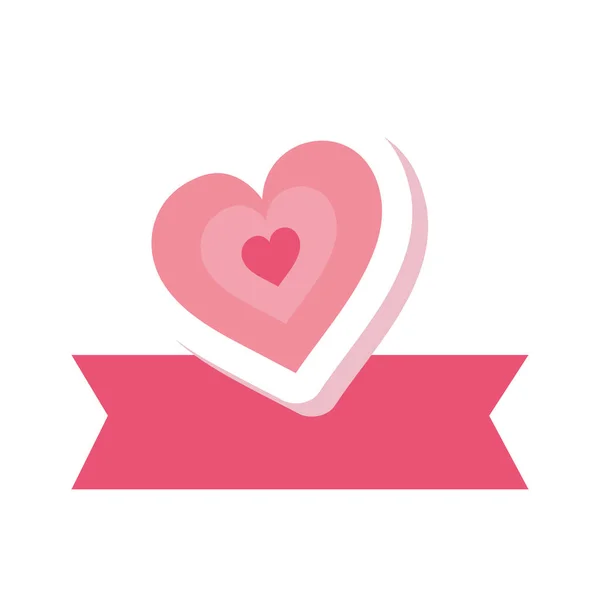 Cute hearts with ribbon isolated icon — 스톡 벡터