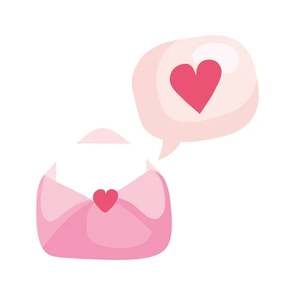 Envelope mail and speech bubble with heart — ストックベクタ