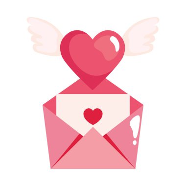 Kanatları ve izole edilmiş zarfı olan sevimli bir kalp.