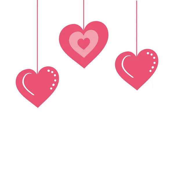 Cute hearts hanging decoration isolated icon — Stock Vector