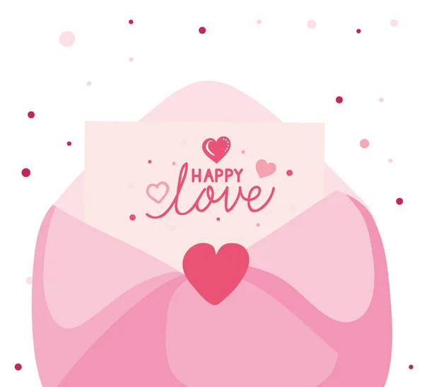 Gelukkige Valentijnskaart met envelop en decoratie — Stockvector