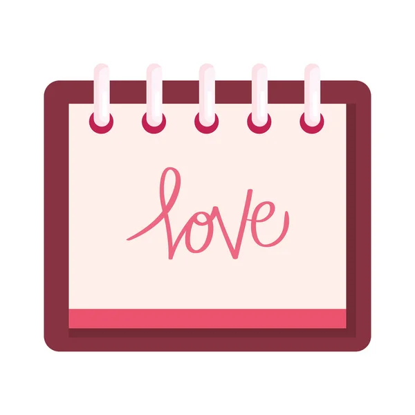 Calendario con letras de amor en el icono de calendario aislado — Vector de stock