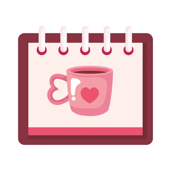 Kopp kaffe läcker i kalender isolerad ikon — Stock vektor