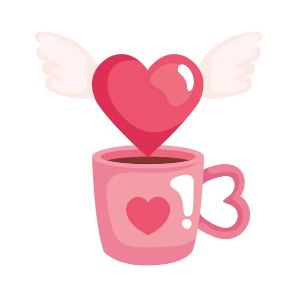 Heart with wings and cup coffee — Stock Vector