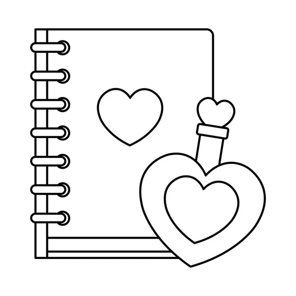 Vůně se srdeční láhví a notebookem — Stockový vektor