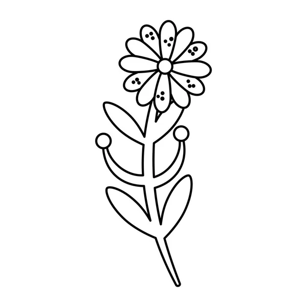 Fleur mignonne avec branche et feuilles icône isolée — Image vectorielle