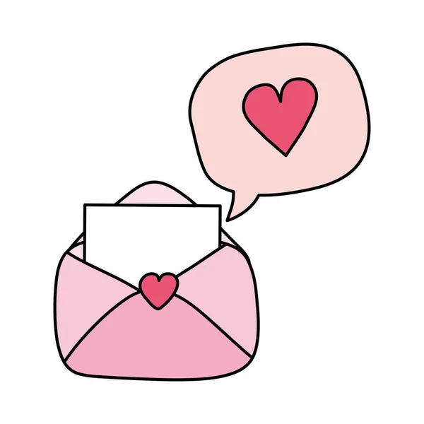 Envelope mail and speech bubble with heart — ストックベクタ