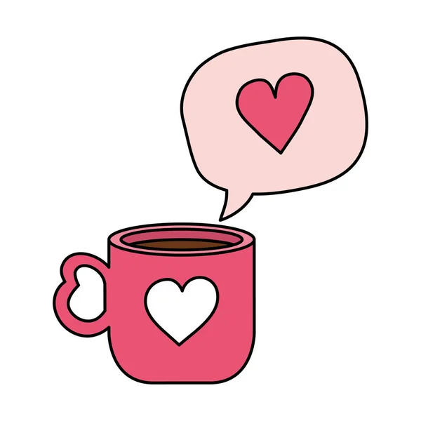 Cup coffee and speech bubble with heart isolated icon — Stock Vector