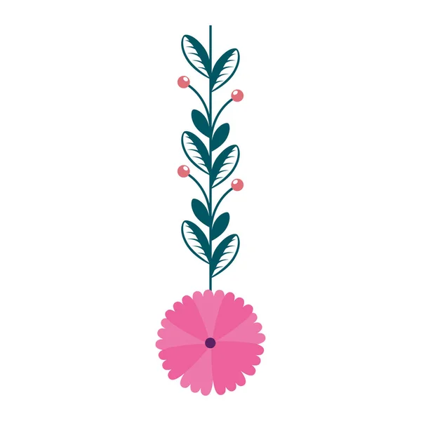 Милый цветок с веткой и листья изолированный значок — стоковый вектор