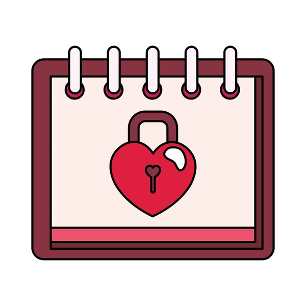 Visací zámek ve tvaru srdce v kalendáři izolované ikony — Stockový vektor