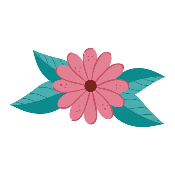 Cute flower natural with leafs isolated icon — 스톡 벡터