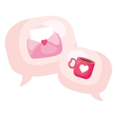 speech bubbles with envelope and cup coffee