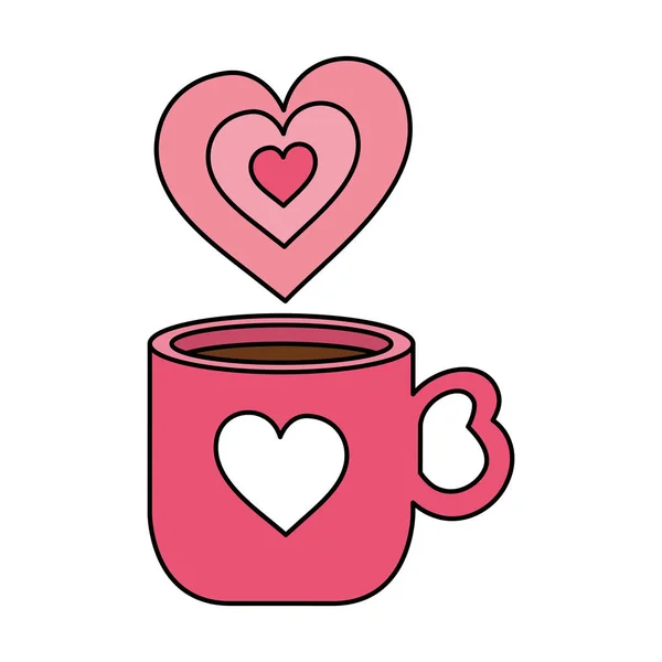 Cup coffee with hearts isolated icon — Stock Vector