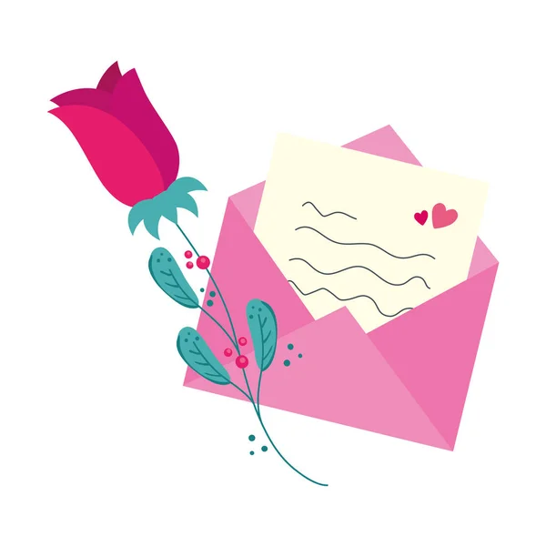 Envelope mail with rose flower isolated icon — Stock Vector