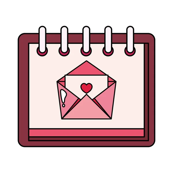 Конверт письмо с сердцем в календаре изолированный значок — стоковый вектор