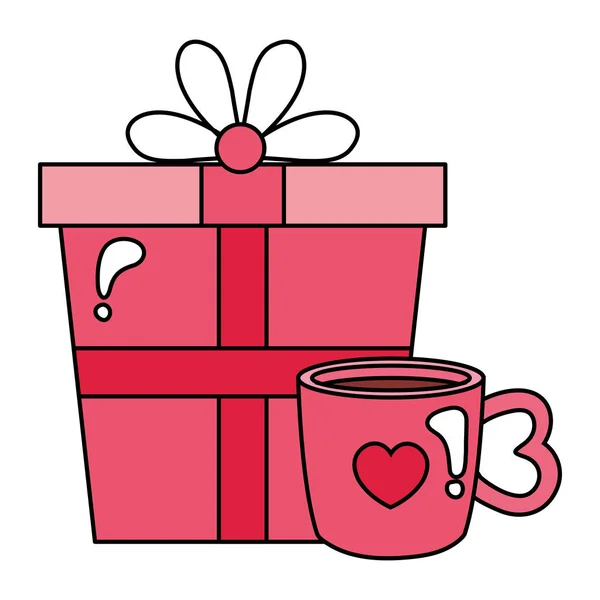 Gift box with cup coffee isolated icon — 스톡 벡터