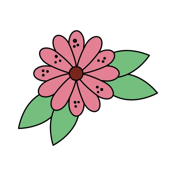 Roztomilý květina přírodní s listy izolované ikony — Stockový vektor