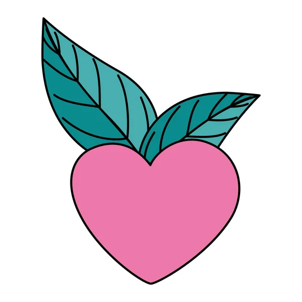 Coeur mignon avec des feuilles icône isolée — Image vectorielle