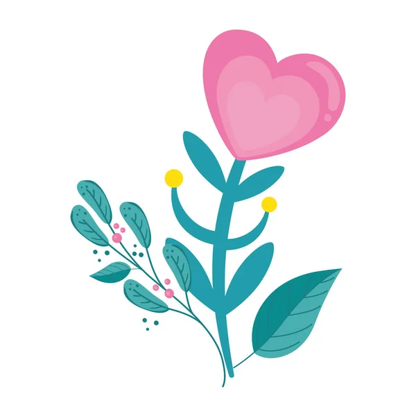 Cute flower in shape heart with branches and leafs — 스톡 벡터