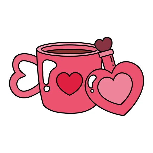 Tasse café et parfum avec bouteille de coeur — Image vectorielle