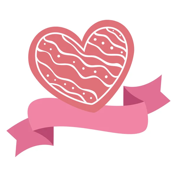 Cute heart with ribbon isolated icon — ストックベクタ