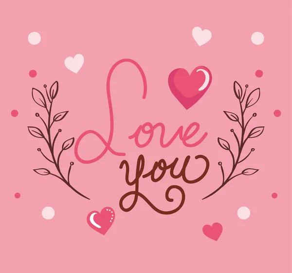Happy valentines day card with love you lettering — Stock vektor