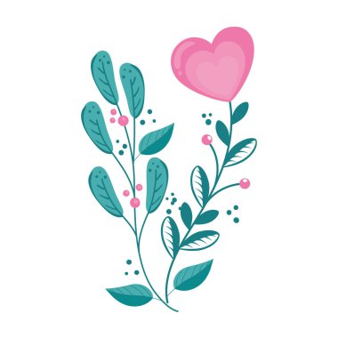 cute flower in shape heart with branches and leafs