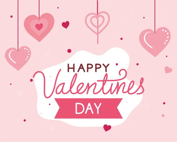 Happy valentines day card with hearts hanging and decoration — Stok Vektör