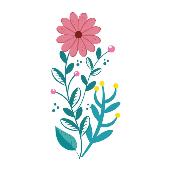 Söt blomma med grenar och blad isolerad ikon — Stock vektor