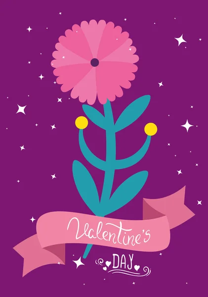 Tarjeta de día de San Valentín con cinta y flor — Vector de stock