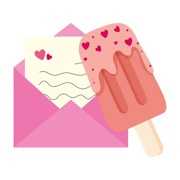 Envelope mail with ice cream in stick isolated icon — 스톡 벡터