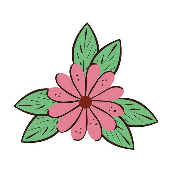 Χαριτωμένο λουλούδι φυσικό με φύλλα απομονωμένο εικονίδιο — Διανυσματικό Αρχείο