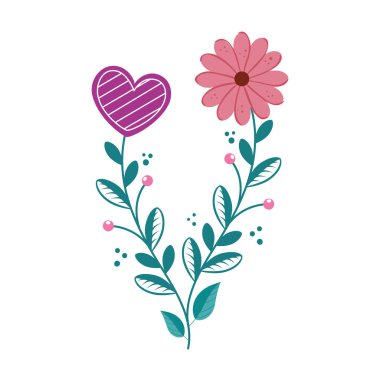 Dalları ve yaprakları olan sevimli çiçekler izole edilmiş ikon