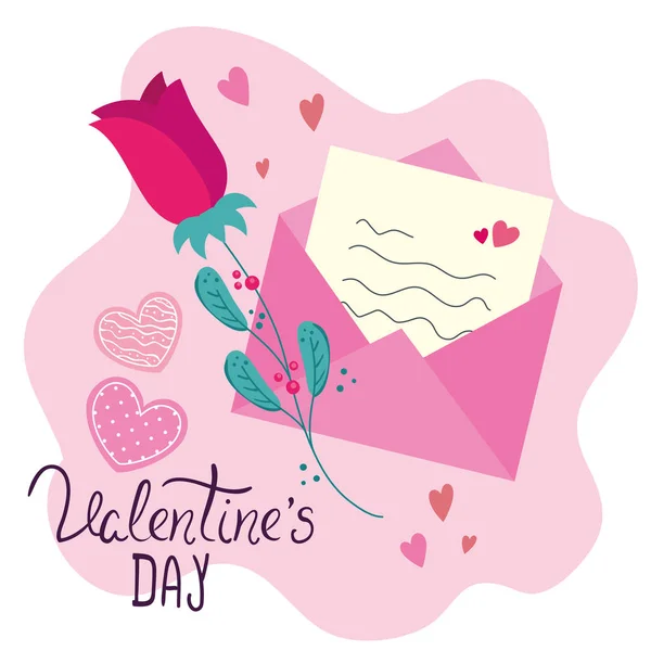 Valentijnskaart met envelop en decoratie — Stockvector