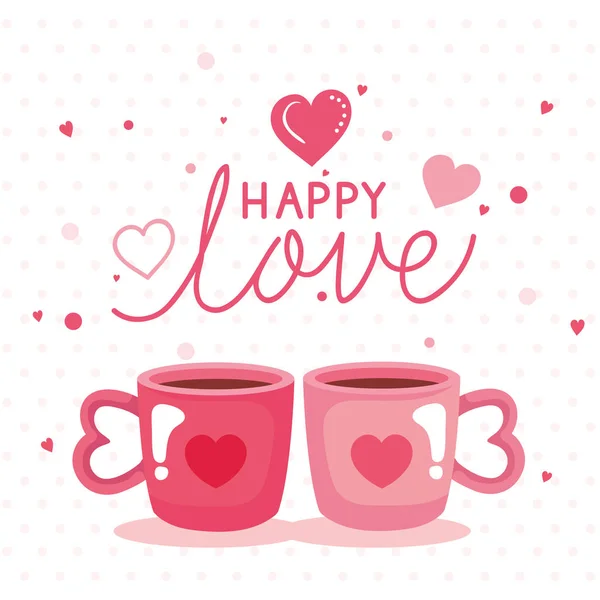 Carte de Saint Valentin heureux avec tasses café et décoration — Image vectorielle