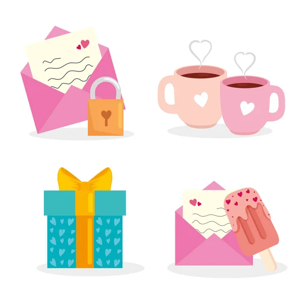 Conjunto de iconos para la celebración del día de San Valentín — Vector de stock