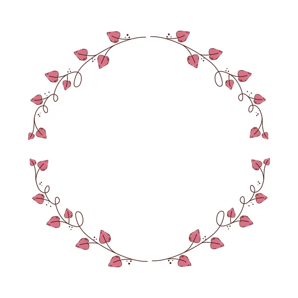 Rahmen Kreis der Blätter in Form Herz isoliert Symbol — Stockvektor