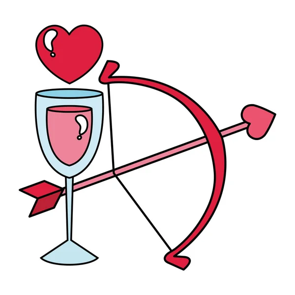 Arco de cupido con flecha y copa de vino — Vector de stock