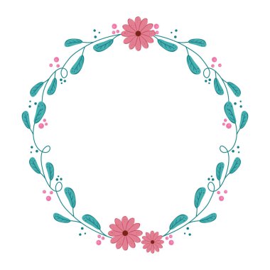 frame circular of branches and leafs with flowers