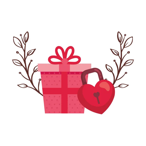 Gift box with padlock in shape heart isolated icon — Stock vektor