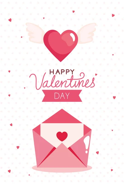 Happy valentines day card with envelope and decoration — Stock Vector