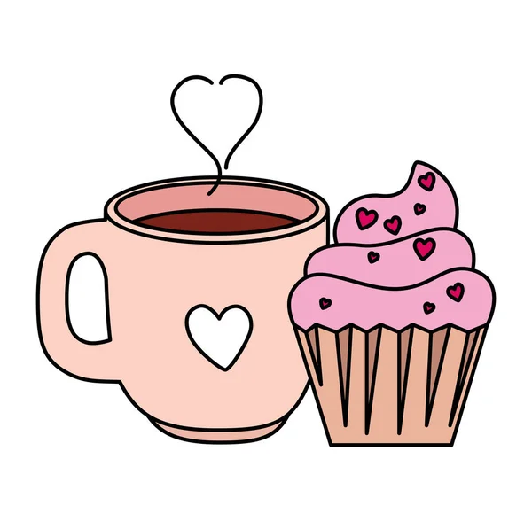 Cup coffee with cupcake isolated icon — 스톡 벡터