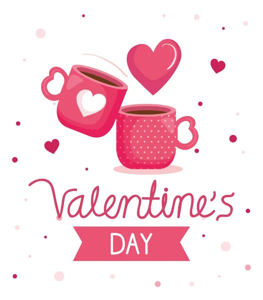 Tarjeta de día de San Valentín con tazas de café y corazones — Archivo Imágenes Vectoriales