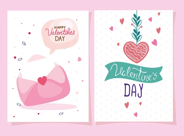 Zestaw karty szczęśliwy Walentynki z dekoracji — Wektor stockowy