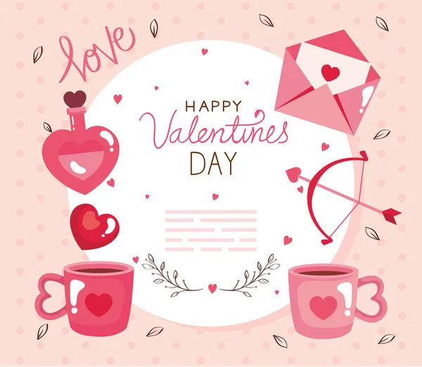 Boldog Valentin napi kártya ikonok dekoráció — Stock Vector