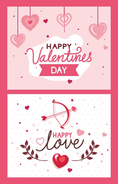 Set carte di felice giorno di San Valentino con decorazione — Vettoriale Stock