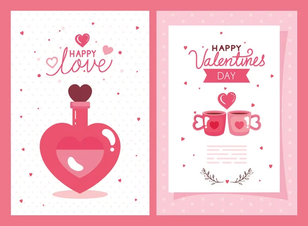 Tarjetas de juego de feliz día de San Valentín con decoración — Vector de stock