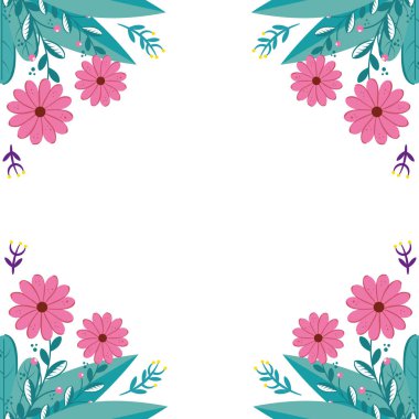 frame of flowers natural with leafs isolated icon