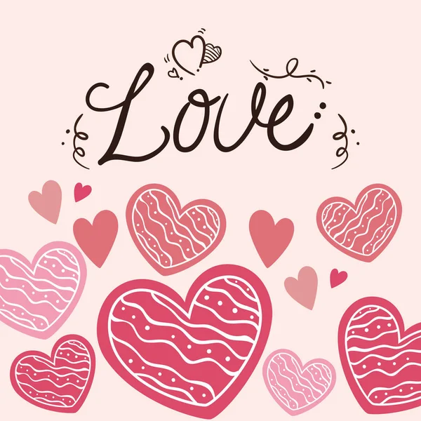 Carte de Saint Valentin avec lettrage d'amour et décoration — Image vectorielle