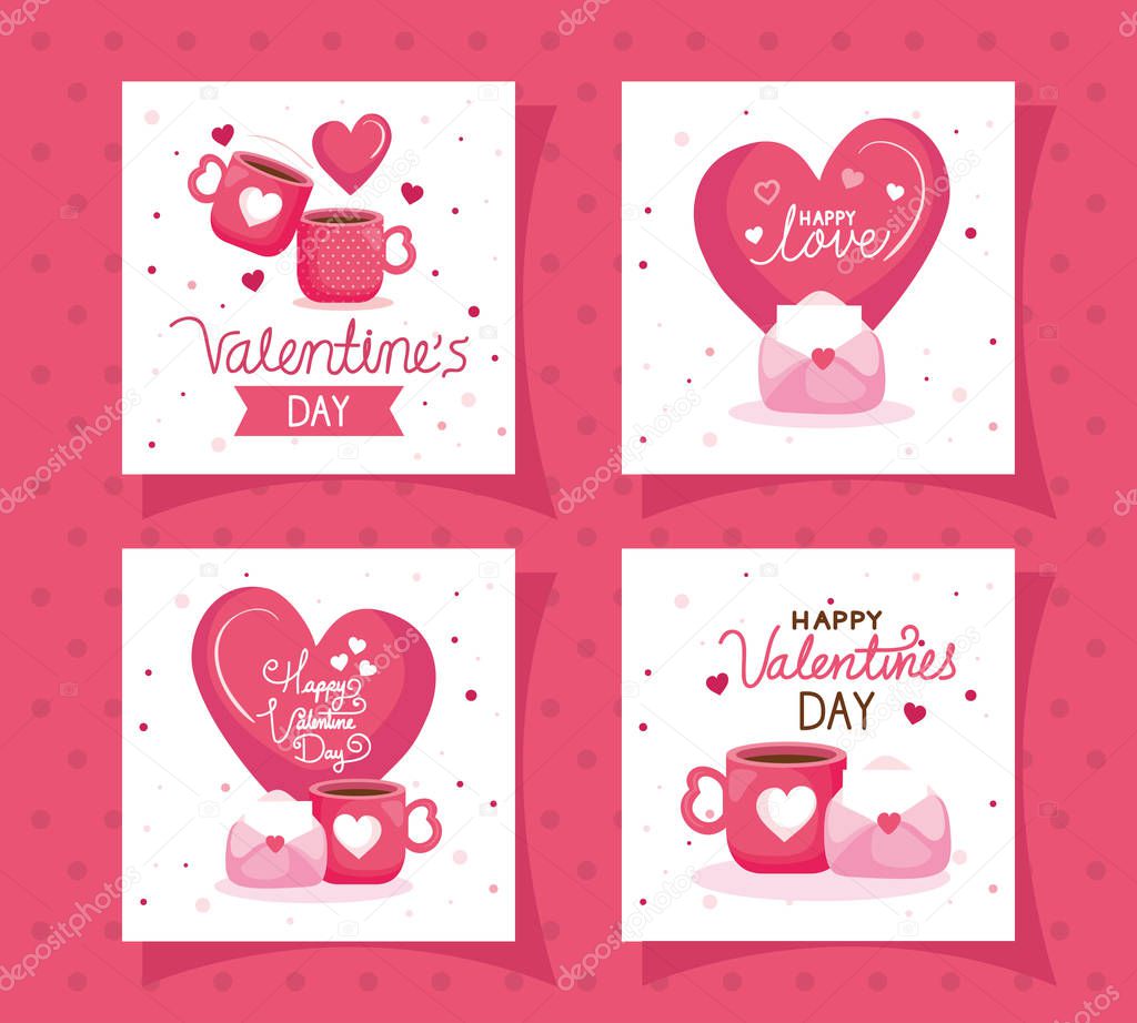 set cards of happy valentines day with decoration